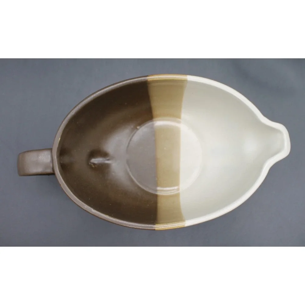 McCoy Pottery Gravy Boat Brown Tan Glaze Stripe Vintage USA